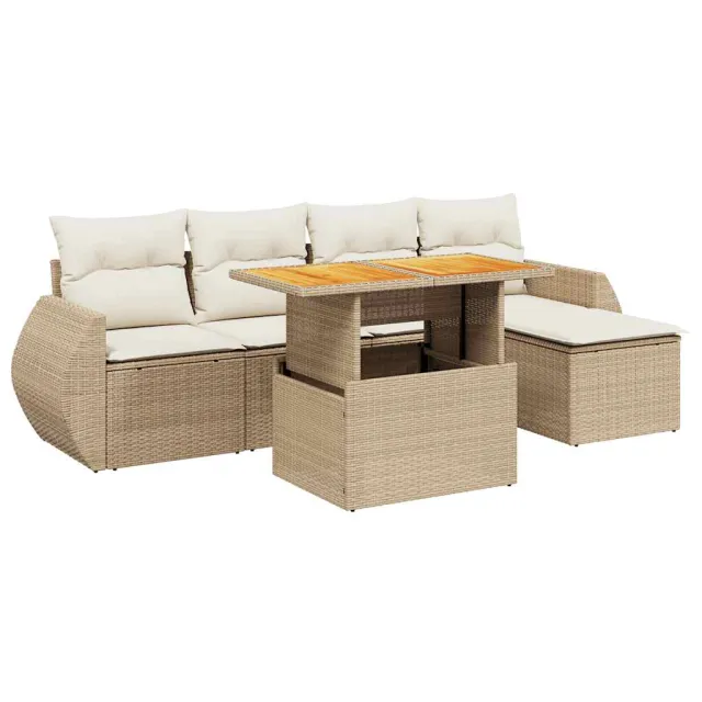 Salon de jardin avec coussins 6 pcs beige résine tressée