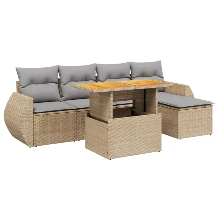 Salon de jardin avec coussins 6 pcs beige résine tressée 2