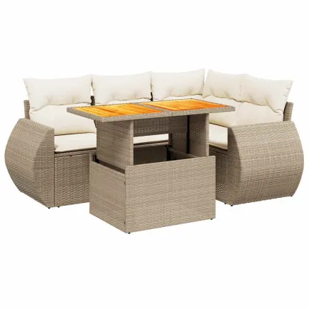 Salon de jardin avec coussins 5 pcs beige résine tressée 2