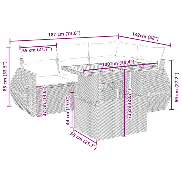 Salon de jardin avec coussins 5 pcs beige résine tressée