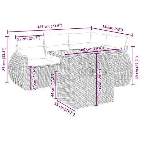 Salon de jardin avec coussins 5 pcs beige résine tressée