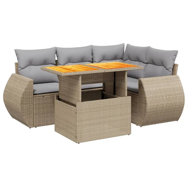 Salon de jardin avec coussins 5 pcs beige résine tressée