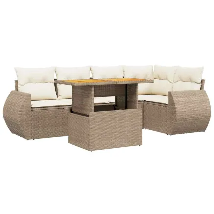 Salon de jardin avec coussins 6 pcs beige résine tressée 2