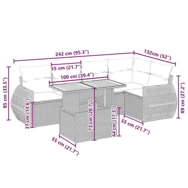 Salon de jardin avec coussins 6 pcs beige résine tressée