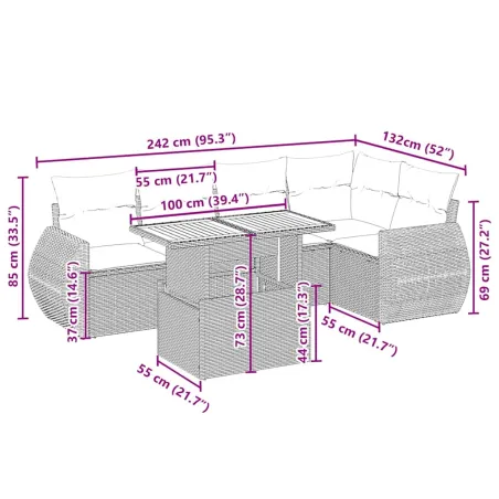 Salon de jardin avec coussins 6 pcs beige résine tressée