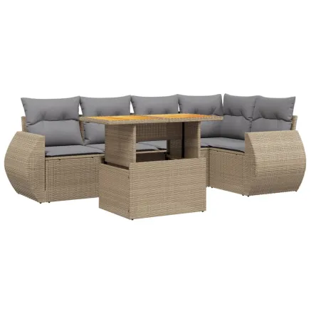 Salon de jardin avec coussins 6 pcs beige résine tressée 2