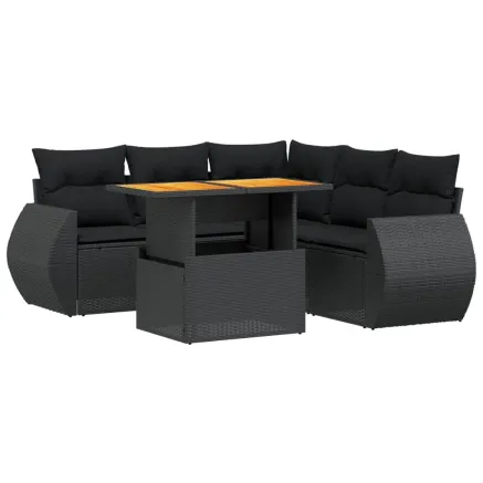 Salon de jardin 6 pcs avec coussins noir résine tressée 2