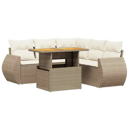 Salon de jardin avec coussins 6 pcs beige résine tressée