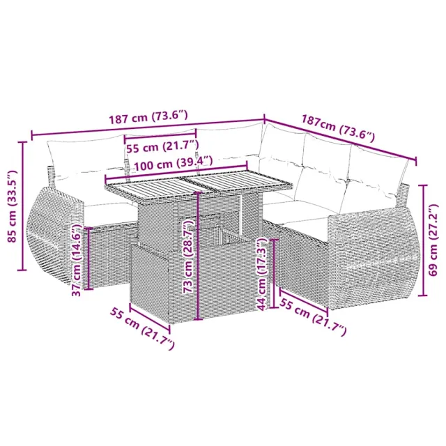 Salon de jardin avec coussins 6 pcs beige résine tressée