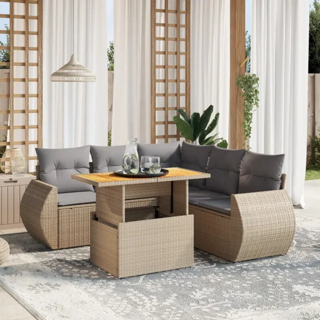 Salon de jardin avec coussins 6 pcs beige résine tressée