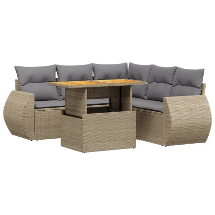 Salon de jardin avec coussins 6 pcs beige résine tressée 2