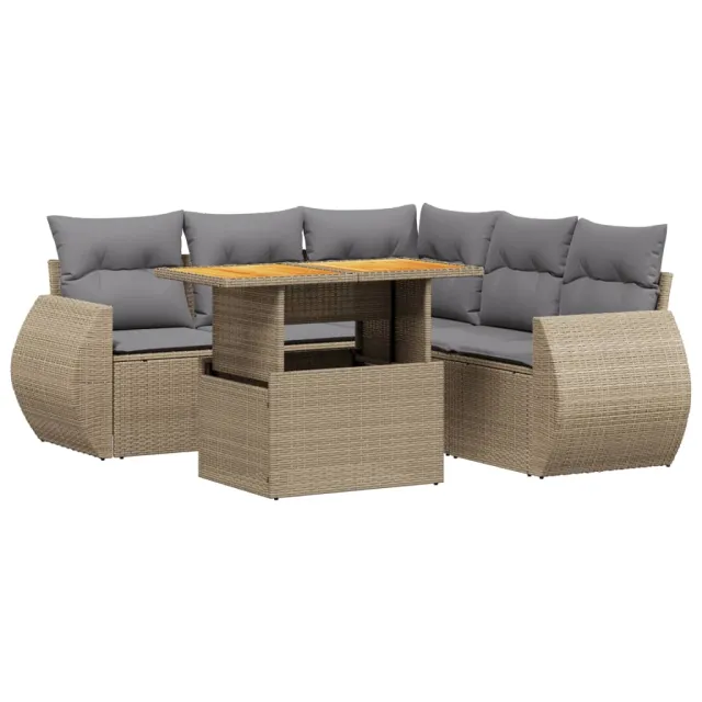 Salon de jardin avec coussins 6 pcs beige résine tressée