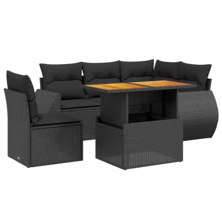 Salon de jardin 6 pcs avec coussins noir résine tressée 2