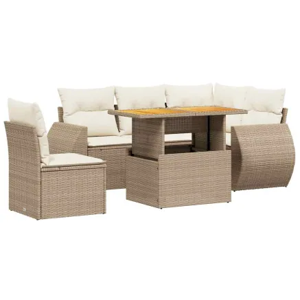 Salon de jardin avec coussins 6 pcs beige résine tressée 2