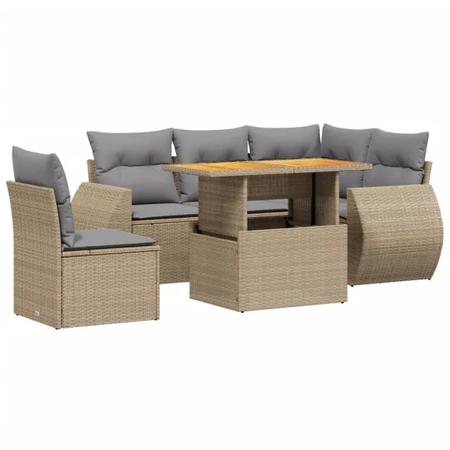 Salon de jardin avec coussins 6 pcs beige résine tressée