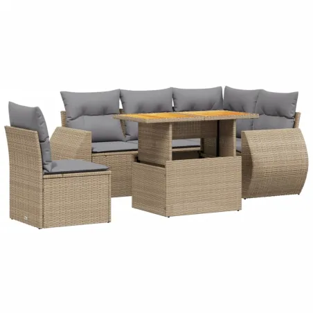 Salon de jardin avec coussins 6 pcs beige résine tressée