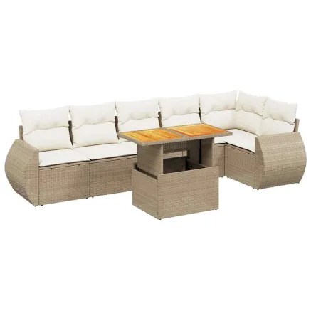 Salon de jardin avec coussins 7 pcs beige résine tressée 2