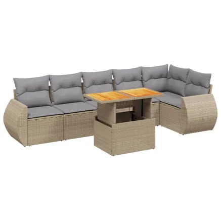 Salon de jardin avec coussins 7 pcs beige résine tressée 2