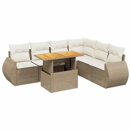Salon de jardin avec coussins 7 pcs beige résine tressée 2