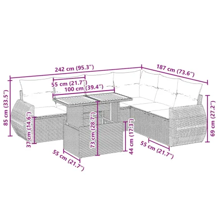Salon de jardin avec coussins 7 pcs beige résine tressée