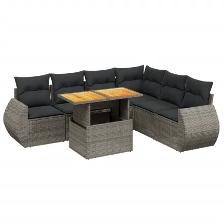 Salon de jardin avec coussins 7 pcs gris résine tressée 2