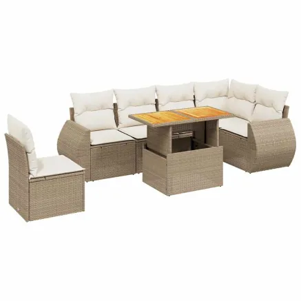Salon de jardin avec coussins 7 pcs beige résine tressée 2