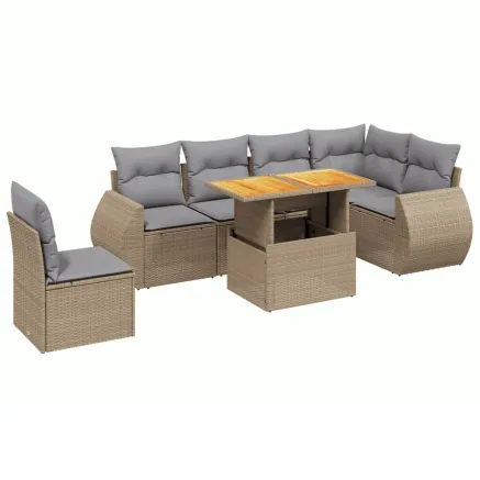 Salon de jardin avec coussins 7 pcs beige résine tressée 2