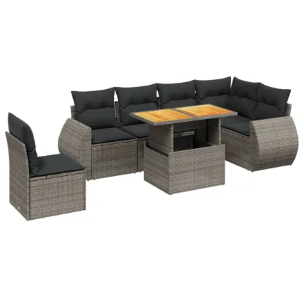 Salon de jardin avec coussins 7 pcs gris résine tressée 2