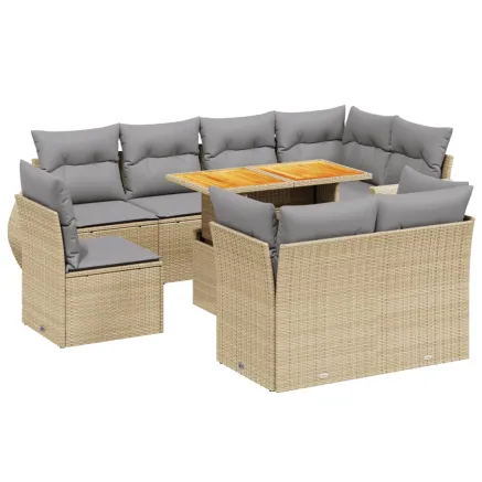 Salon de jardin avec coussins 9 pcs beige résine tressée 2