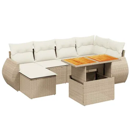 Salon de jardin avec coussins 7 pcs beige résine tressée 2