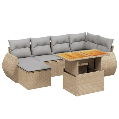 Salon de jardin avec coussins 7 pcs beige résine tressée