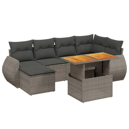 Salon de jardin avec coussins 7 pcs gris résine tressée 2