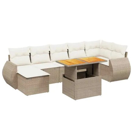 Salon de jardin avec coussins 8 pcs beige résine tressée 2