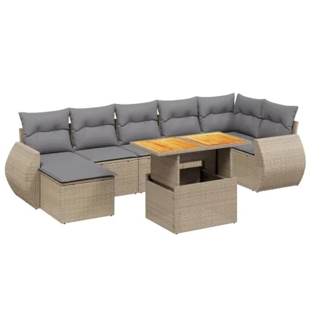 Salon de jardin avec coussins 8 pcs beige résine tressée 2