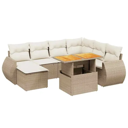 Salon de jardin avec coussins 8 pcs beige résine tressée 2