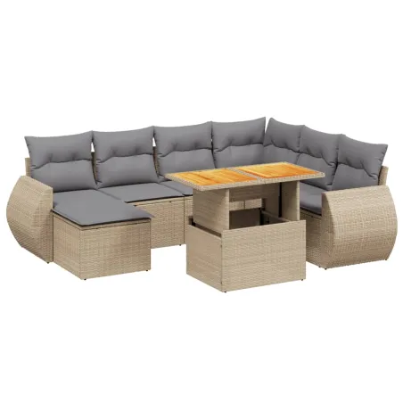 Salon de jardin avec coussins 8 pcs beige résine tressée