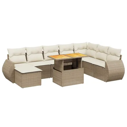 Salon de jardin avec coussins 9 pcs beige résine tressée 2