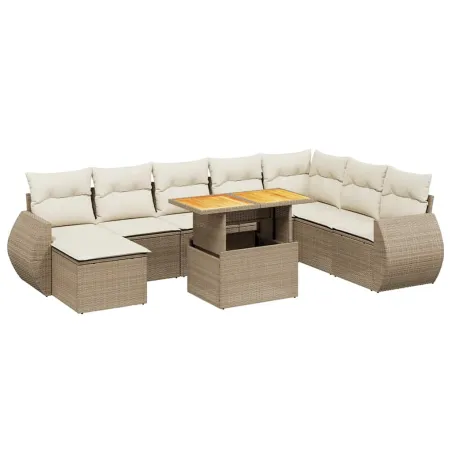 Salon de jardin avec coussins 9 pcs beige résine tressée