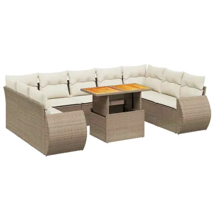 Salon de jardin avec coussins 10 pcs beige résine tressée 2
