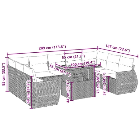 Salon de jardin avec coussins 10 pcs beige résine tressée