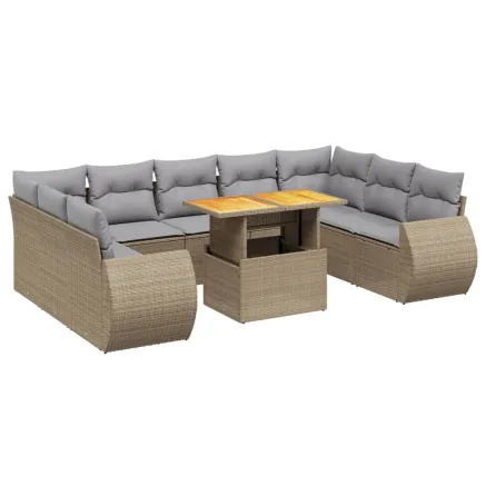 Salon de jardin avec coussins 10 pcs beige résine tressée 2