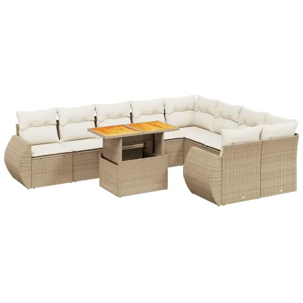 Salon de jardin avec coussins 10 pcs beige résine tressée 2
