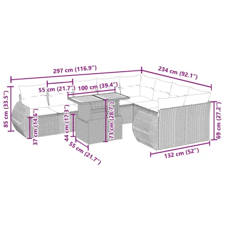 Salon de jardin avec coussins 10 pcs beige résine tressée