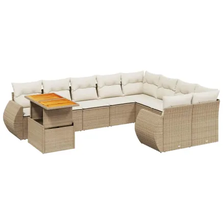 Salon de jardin avec coussins 10 pcs beige résine tressée 2