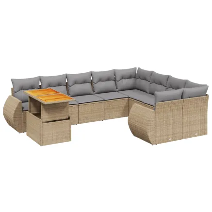 Salon de jardin avec coussins 10 pcs beige résine tressée 2