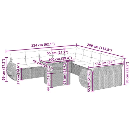 Salon de jardin 11 pcs avec coussins beige résine tressée
