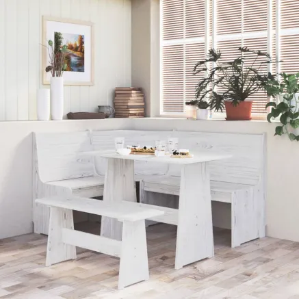 Banc d'angle REINE 151 cm blanc bois de pin solide
