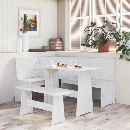 Banc d'angle REINE 151 cm blanc bois de pin solide