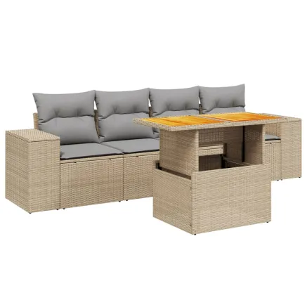 Salon de jardin avec coussins 5 pcs beige résine tressée 2