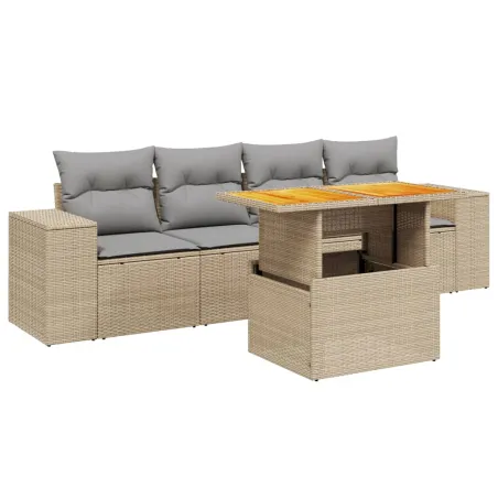 Salon de jardin avec coussins 5 pcs beige résine tressée